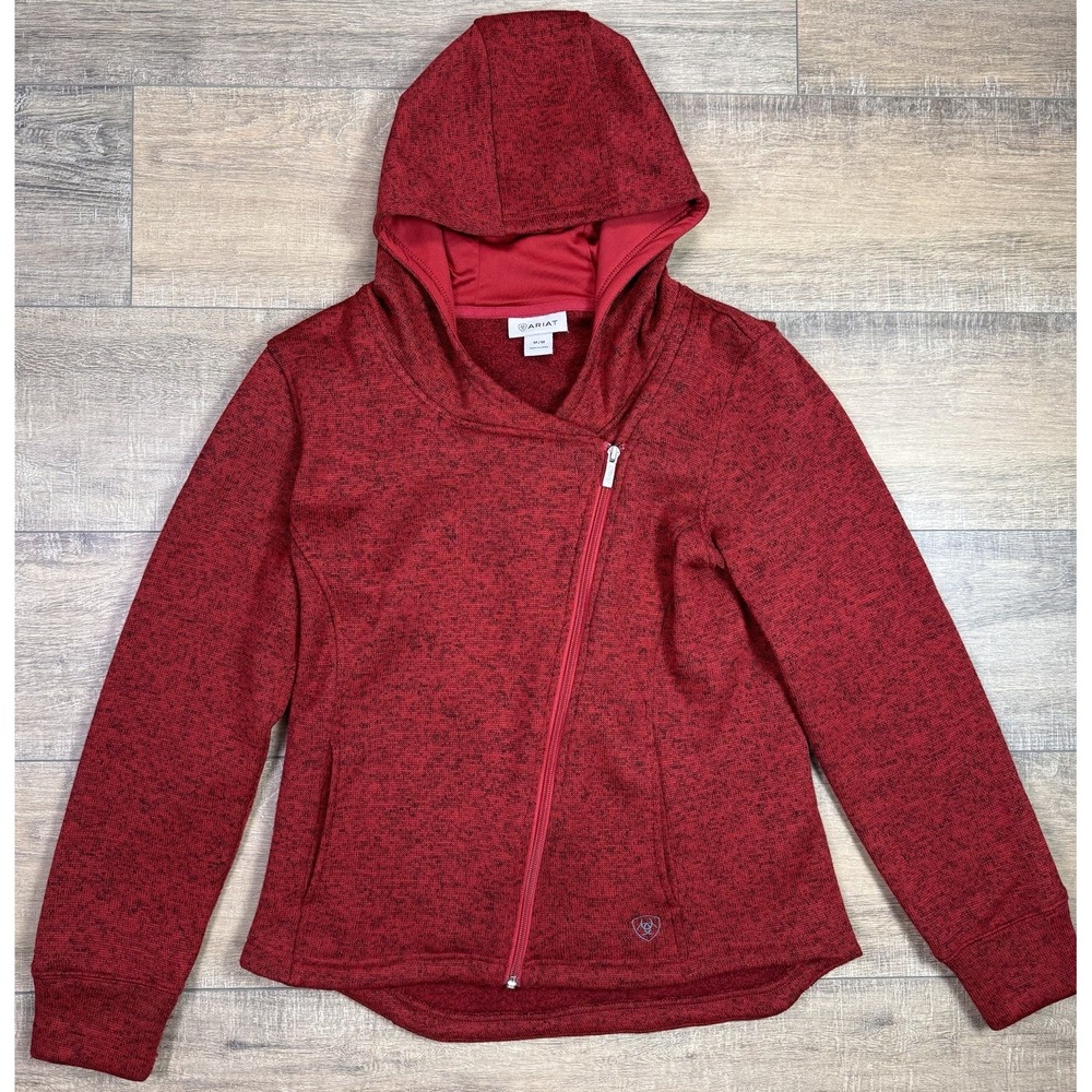 Ariat Fleck Asymmetric Side Full Zip Fleece Hoodie Sweatshirt Womens Sz Med Red